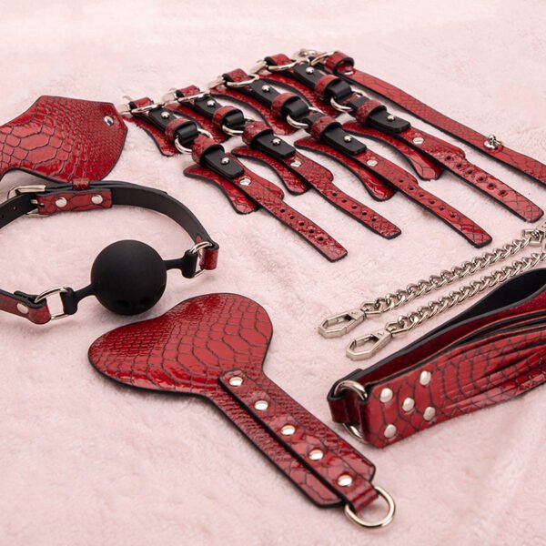 7PCS Bondage Set BDSM Kit Leather Restraints with Handcuffs, Ankle Cuffs & Whip Couples Adult Game Set