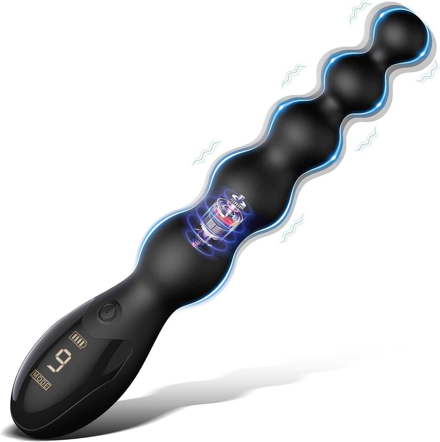Vibrating Anal Plug with Beads, Flexible Anal Stimulator, Waterproof Silicone Massager for Men & Women