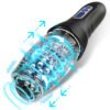 Transparent male masturbator cup with rotating and vibrating features, rechargeable design for enhanced pleasure