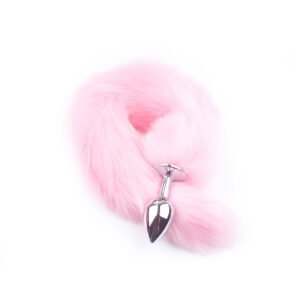 Soft plush fox tail butt plug with smooth metal anal plug base for cosplay and adult play