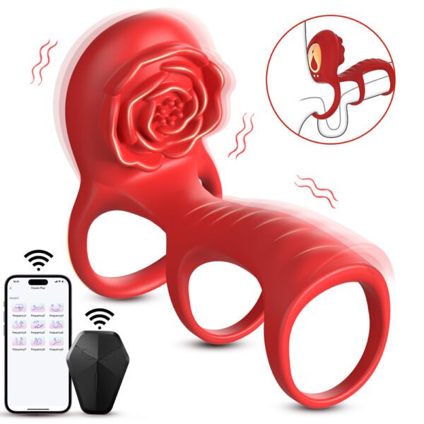 Remote control vibrating cock ring with 9 modes wearable couples stimulation design
