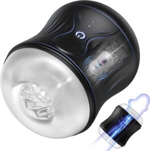 Vibrating male masturbator cup with rechargeable stroker design