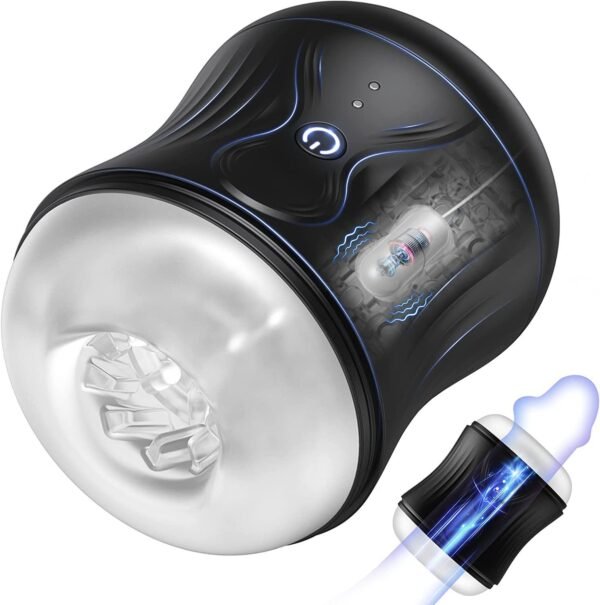 Vibrating male masturbator cup with rechargeable stroker design