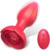 Rose Anal Plug Vibrator with remote control, 10 vibration modes, waterproof, and USB rechargeable for men and women.